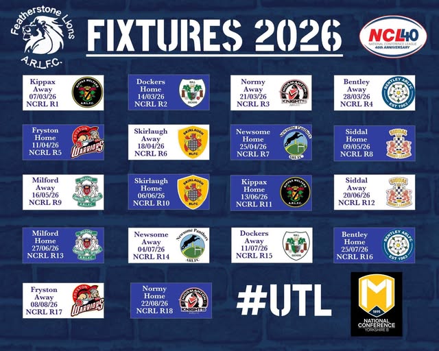 Featherstone Lions NCL fixtures 2026